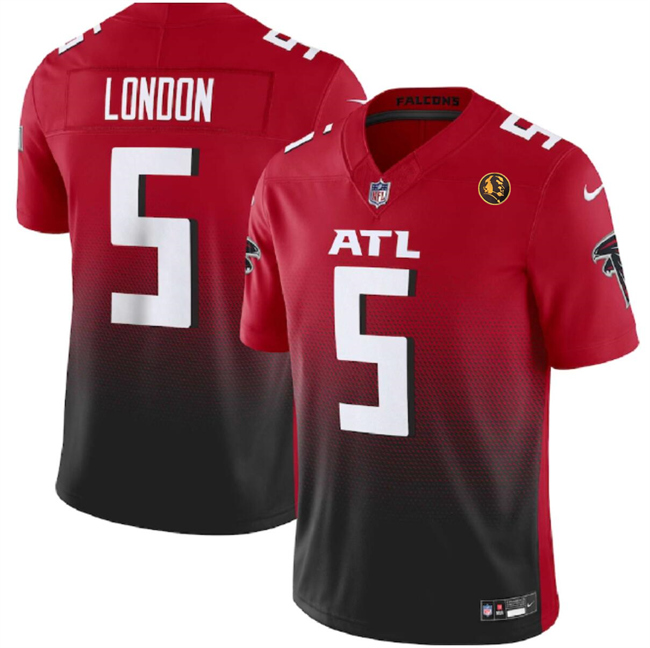 Men's Atlanta Falcons #5 Drake London Red/Black 2023 F.U.S.E. With John Madden Patch Vapor Limited Football Stitched Jersey